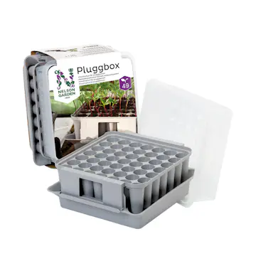 Pluggbox Nelson Garden Pluggbox PlantStart, Grå, Kompakt Minidrivhus för 49 Pluggplantor