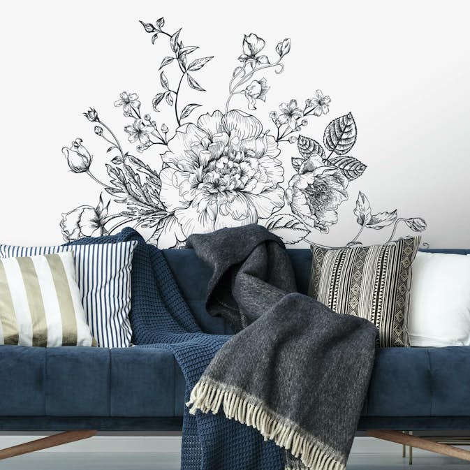 Väggdekor RoomMates Black & White Peony Giant
