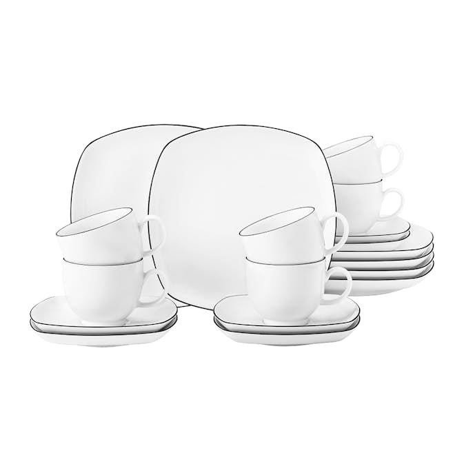 Seltmann Lido Black Line kaffeservis med rektangulära tallrikar 18 delar