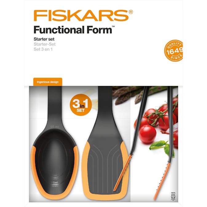 Startset Fiskars Functional Form 3 delar - Sked, Stekspade och Tång