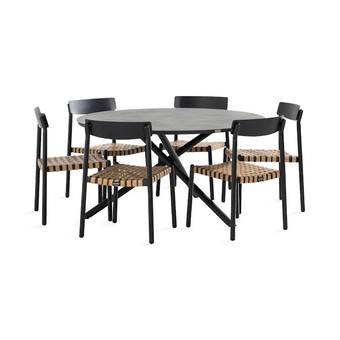 Matgrupp Comfort Garden Alex Matgrupp Utomhus 140 cm Rund med 6 deNoord Buckle Matstol