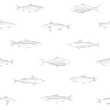 Tapet ESTAhome Tecknad Fisk Vit/Silver
