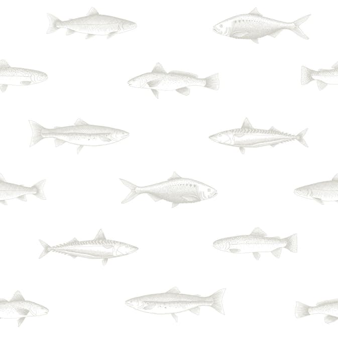 Tapet ESTAhome Tecknad Fisk Vit/Silver
