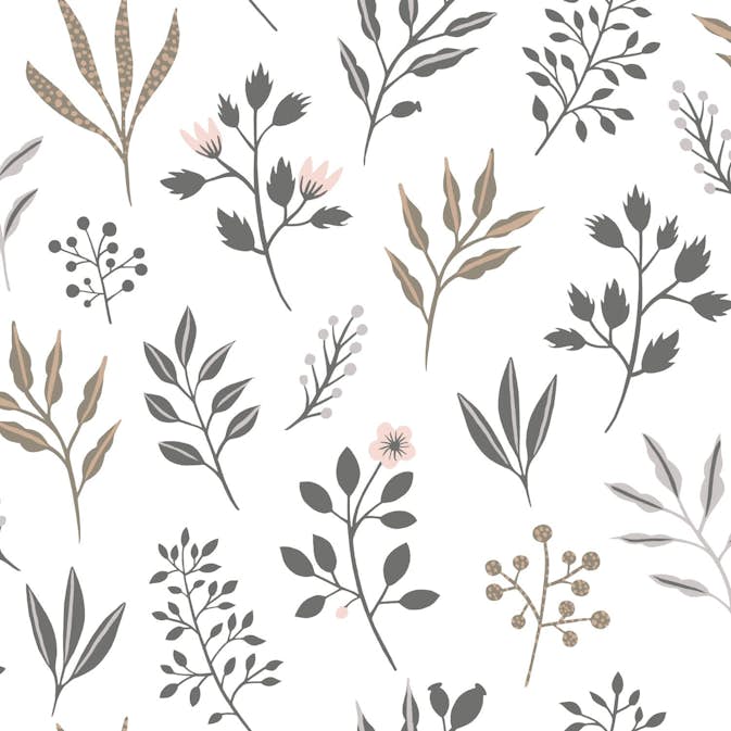 Tapet ESTAhome Blommönster i Skandinavisk Stil Vit/Grå/Rosa