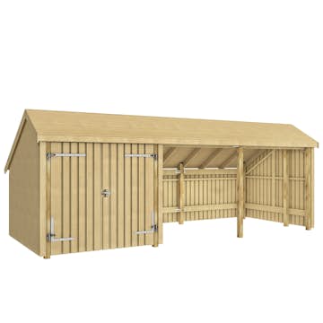 Multi Trädgårdshus 15,5 m² - 3 moduler med dubbeldörr och öppen framsida