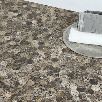 Mosaik Tenfors Marmor Heagon Emperador 5x5 cm