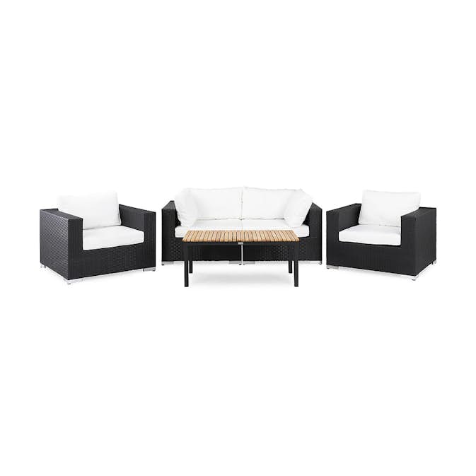 Loungegrupp Comfort Garden Bahamas 4-sits med Utebord Svart/Teak Utomhus