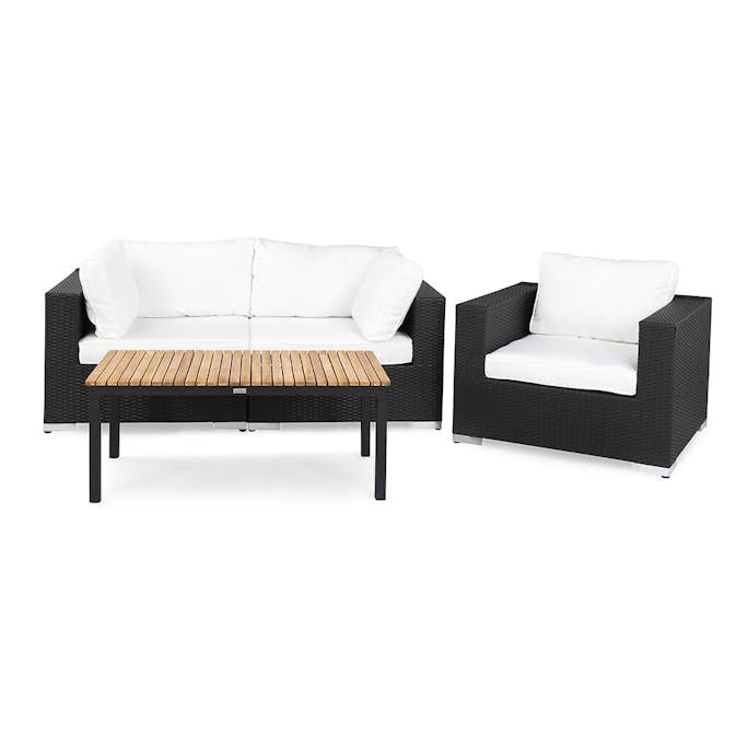 Loungegrupp Comfort Garden Bahamas 3-sits Svart/Teak Utomhus