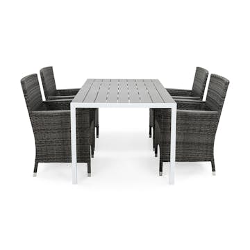 Matgrupp Utomhus deNoord Tunis 150x90 cm med 4 Thor Utefåtöljer Lyx med Armstöd