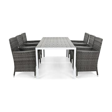 Matgrupp Utomhus deNoord Tunis med 6 Thor Utefåtölj Lyx med Armstöd