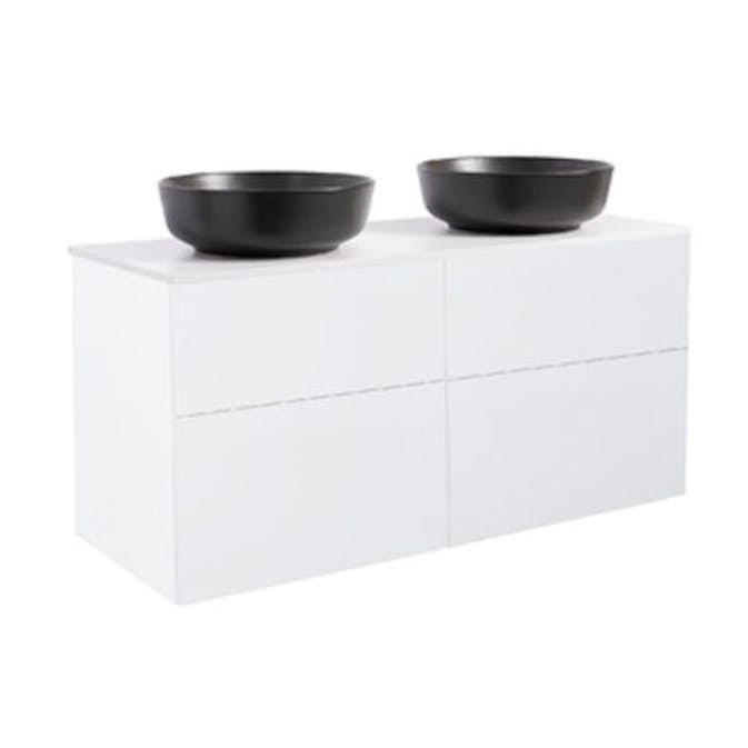 Tvättställsskåp Alterna Isella 120 Dubbelt med Bänkskiva Kvartskomposit och Runt Tvättställ