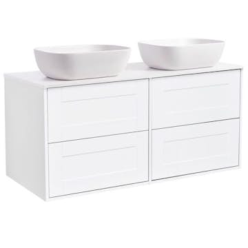 Tvättställsskåp Alterna Gabriella 120 Dubbelt med Bänkskiva Kvartskomposit och Rektangulärt Tvättställ