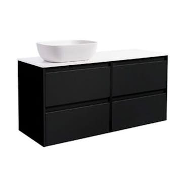 Tvättställsskåp Alterna Luxor 120 med Bänkskiva Kvartskomposit och Rektangulärt Tvättställ