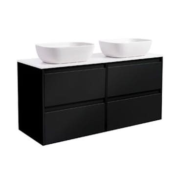 Tvättställsskåp Alterna Luxor 120 Dubbelt med Bänkskiva Kvartskomposit och Rektangulärt Tvättställ