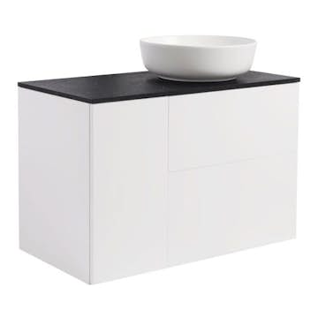 Tvättställsskåp Alterna Isella Tvättkorg med Bänkskiva Kvartskomposit och Runt Tvättställ