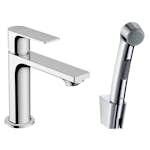 Tvättställsblandare Rebris E 1-grepps 110 med Handdusch och Duschslang 160 cm utan Bottenventil