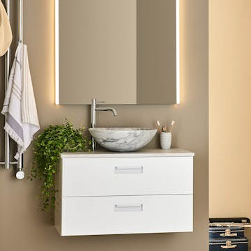 Tvättställsskåp Noro Relounge Vit Med Bänkskiva Ljus Marmor