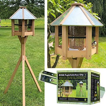 Fågelhus Ryom City med Stativ - Fågelmatare och Fågelbord i Trä