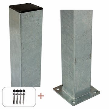 Stålstolpe PLUS Med Fot inkl. Stolpskydd/Bultar 8x8 cm