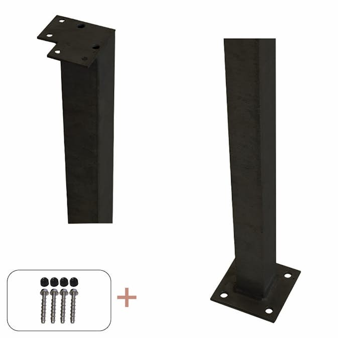 Hörnstolpe PLUS Stål Med Fot För Räcke inkl. Bultar/Mutter Svart
