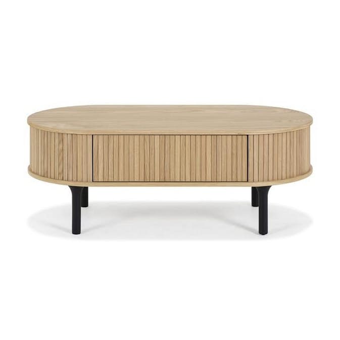 Soffbord In Living Noira Naturfärgad Ovalt Vardagsrumsbord med Förvaring 118cm