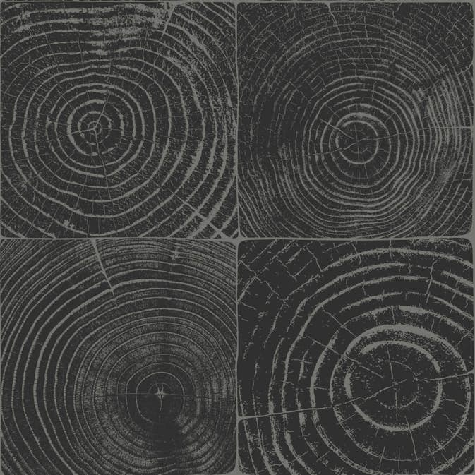 Tapet Origin Tvärsnitt Trädstammar Matt Svart/Silver