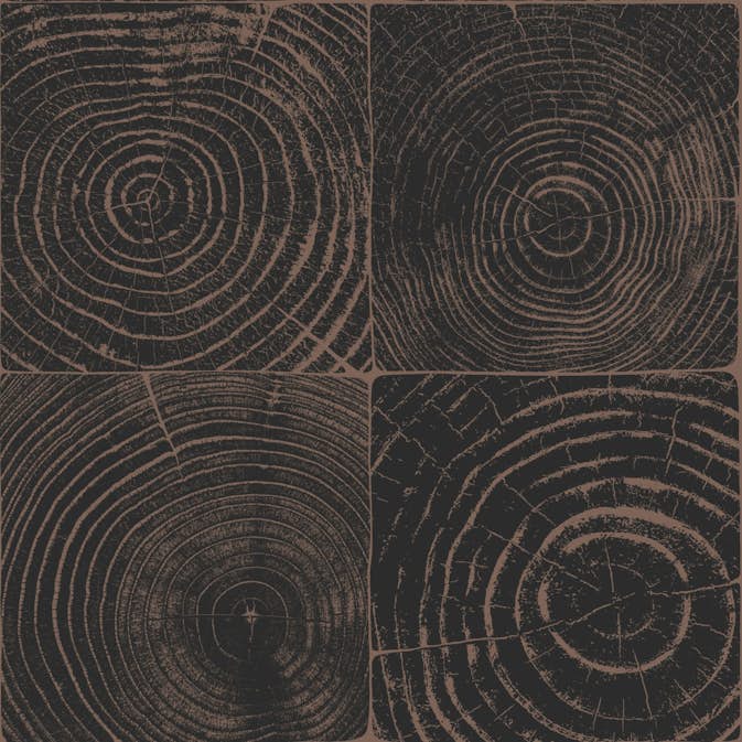 Tapet Origin Tvärsnitt Trädstammar Matt Svart/Glänsande Brons