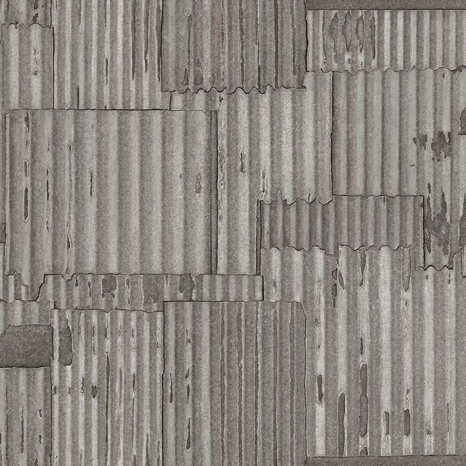 Tapet Origin Industriell Korrugerad Plåt 3D Mörkgrå