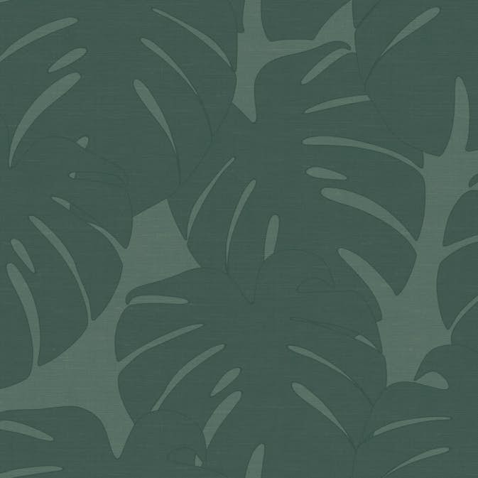 Tapet Origin Blad med Vävd Struktur Havsgrön