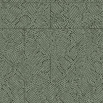 Tapet Origin Kakelmotiv med Ormskinn Tryck Grå/Olivgrön EW347787