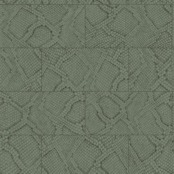 Tapet Origin Kakelmotiv med Ormskinn Tryck Grå/Olivgrön EW347787
