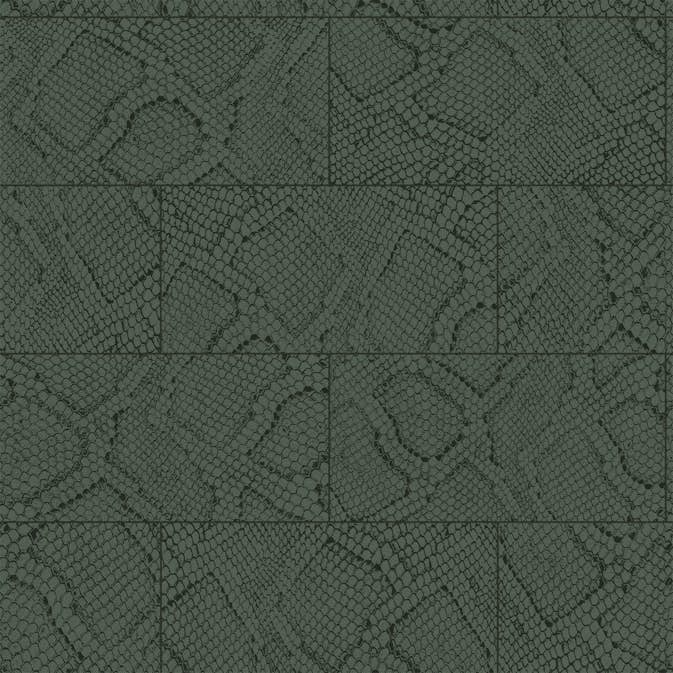 Tapet Origin Kakelmotiv med Ormskinn Tryck Mörkgrön EW347789