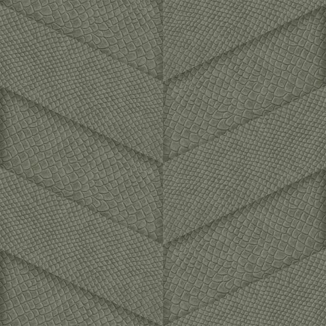 Tapet Origin Kakelmotiv med Ormskinn Tryck Grå/Olivgrön EW347792