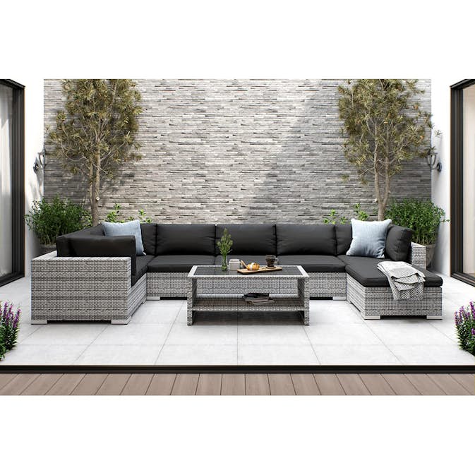 Loungegrupp Comfort Garden Bahamas Soffa 7-sits med Utebord m Hylla Utomhus