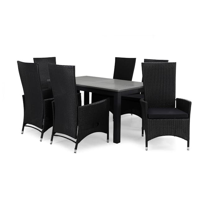 Matgrupp Comfort Garden Monaco Matgrupp Utomhus 152-210 med 6 Jenny Ställbar Fåtölj m Dyna
