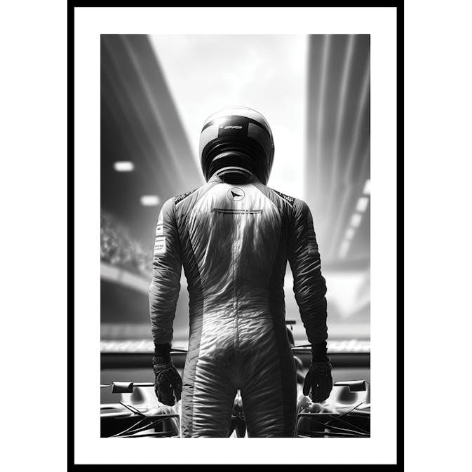 Poster Gallerix Race Car Driver B&W