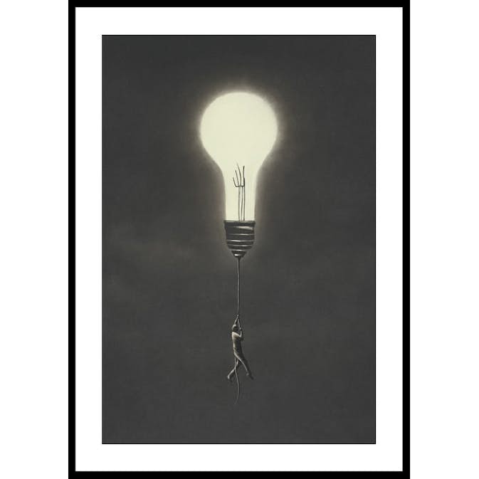 Poster Gallerix Flying With Light Bulb