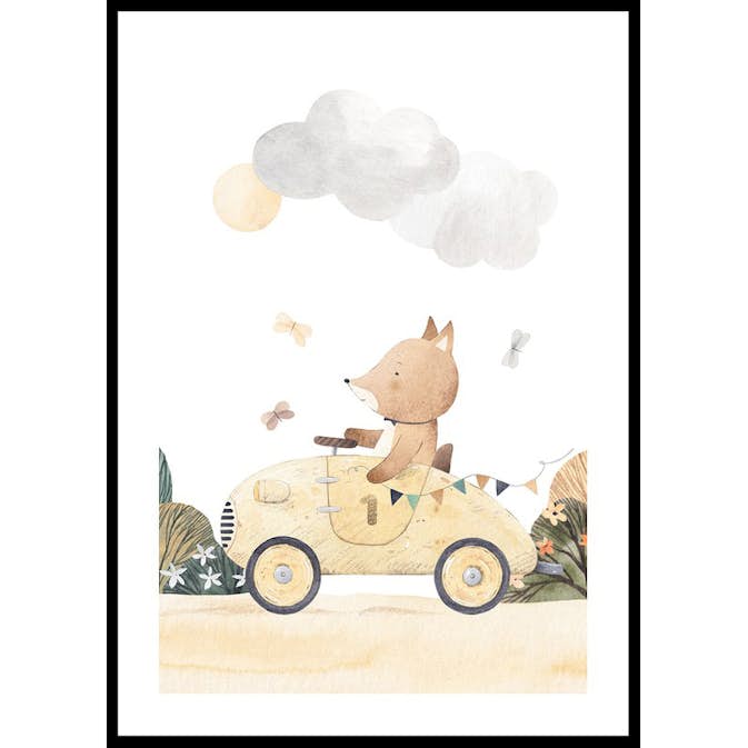 Poster Gallerix Fox Driving A Car