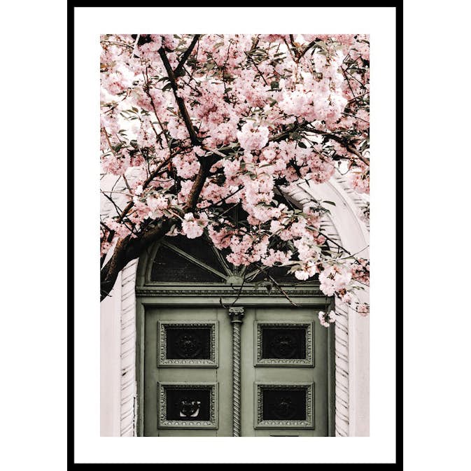 Poster Gallerix Pink Flowers Green Door