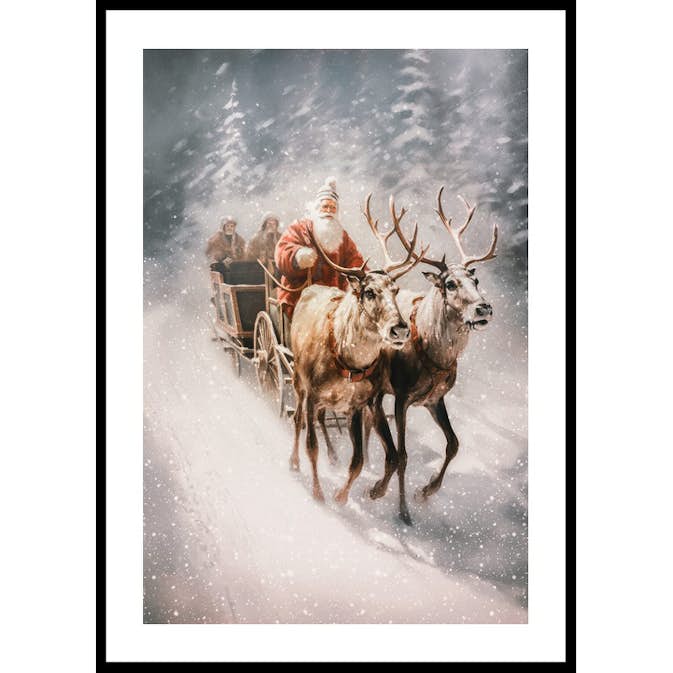 Poster Gallerix Santa Claus Reindeer and Sleigh