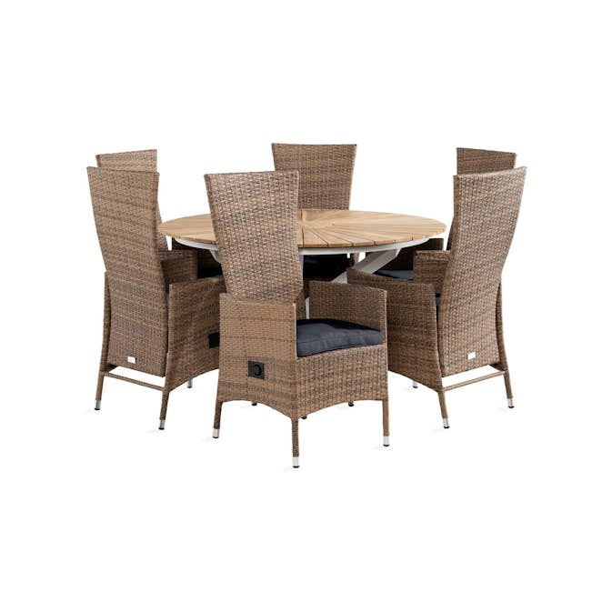 Matgrupp Comfort Garden Olive Matgrupp Utomhus Ø140 med 6 Jenny Ställbar Fåtölj m Dyna