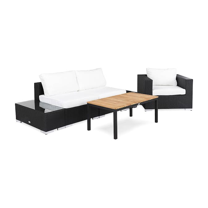 Loungegrupp Comfort Garden Bahamas Soffa 3-sits med Utebord Svart/Teak med Utefåtölj Utomhus