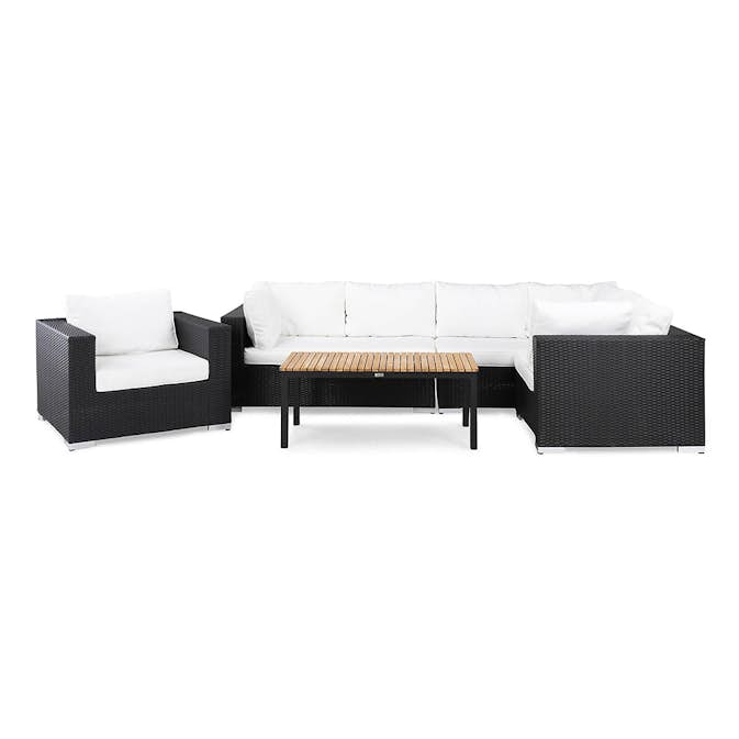 Loungegrupp Comfort Garden Bahamas Soffa 6-sits med Utebord Vit/Svart/Teak Utomhus