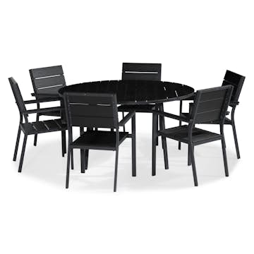 Matgrupp Utomhus Comfort Garden Tunis Rund 140 med 6 StapelTrädgårdsstolar Aintwood