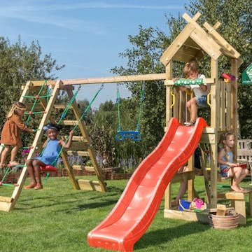 Lektorn Jungle Gym Totem Inkl Klättermodul & Röd Rutschkana