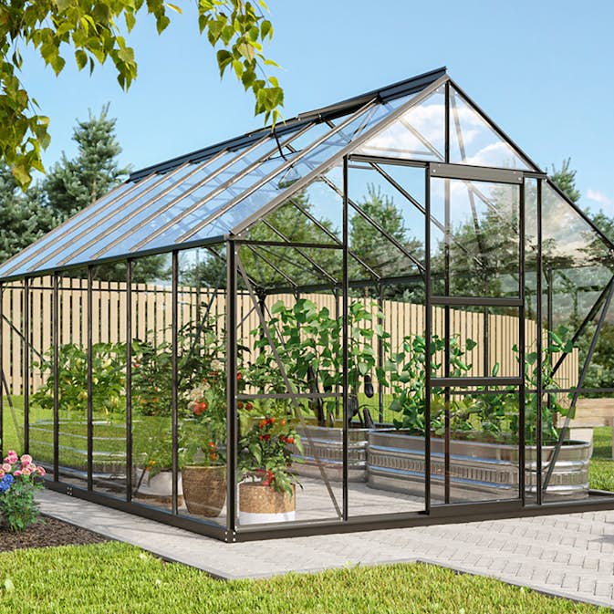 Växthus Vitavia Merkur 11500 3mm Härdat Glas Svart Med Sockel