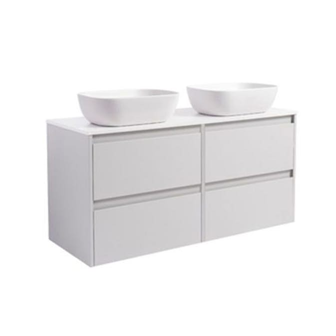 Tvättställsskåp Alterna Luxor 120 Dubbelt med Bänkskiva Kvartskomposit och Rektangulärt Tvättställ