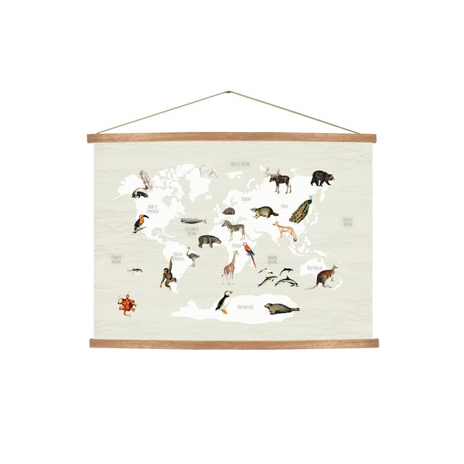 Hängande Affisch Art for the Home World Map Animals 70x100