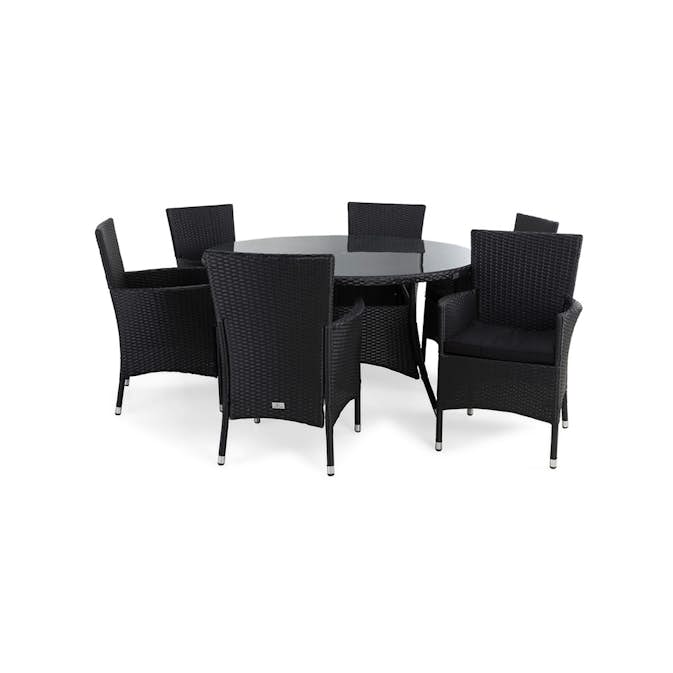 Matgrupp Utomhus Comfort Garden Thor Ø140 Svart 6 inkl. Dynor