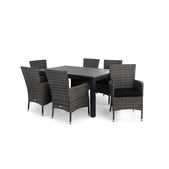 Matgrupp Utomhus Comfort Garden Monaco 152-210 Thor 6 Svart inkl. Dynor